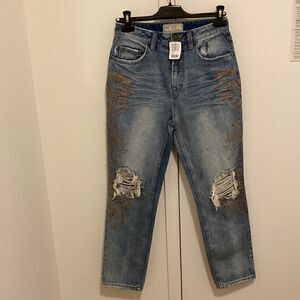 NWT Free People Distressed/ripped Rose Gold Painted High-rise Jeans. Size 27.